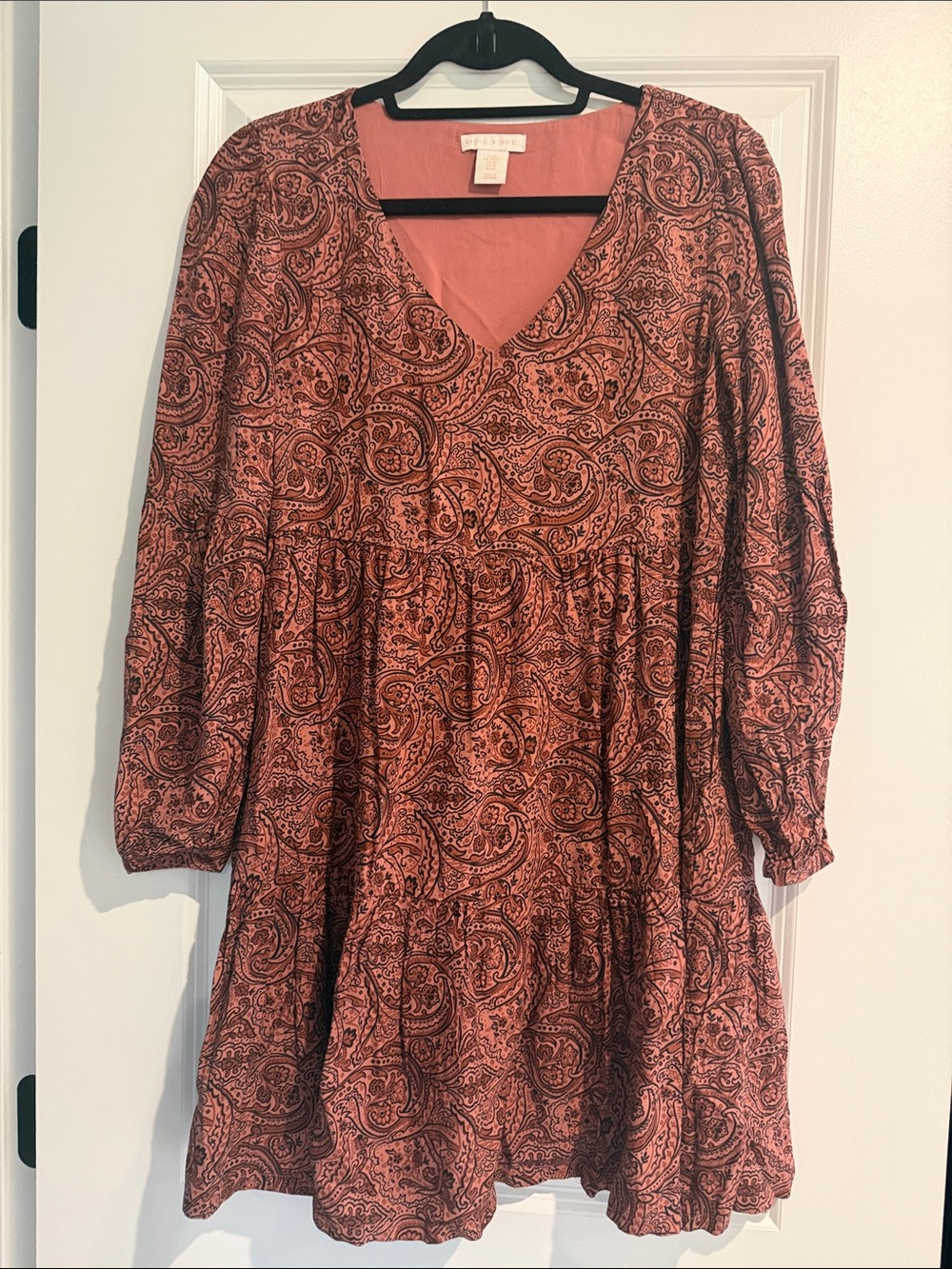 Loose Fit Paisley V-Neck Dress in Rust Pink - Women